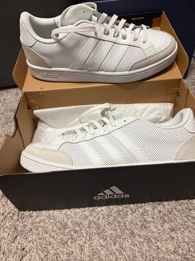 adidas Men's White Perforated Low-Top Sneakers with Light Tan Accents